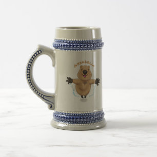 Happy Jumping Quokka Cartoon Design Bierglas