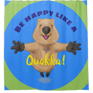 Happy Jumping Quokka Cartoon Design Duschvorhang