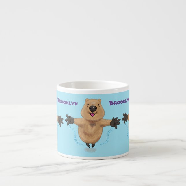 Happy Jumping Quokka Cartoon Design Espressotasse (Vorderseite)