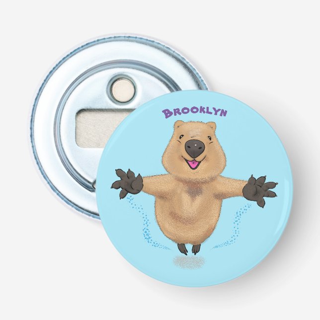 Happy Jumping Quokka Cartoon Design Flaschenöffner (Vorderseite)
