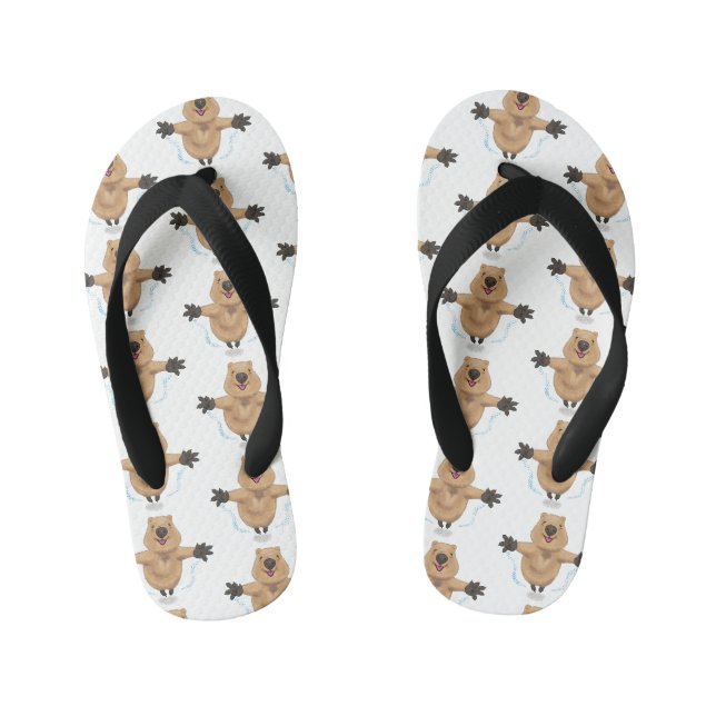 Happy Jumping Quokka Cartoon Design Kinderbadesandalen (Fußbett)