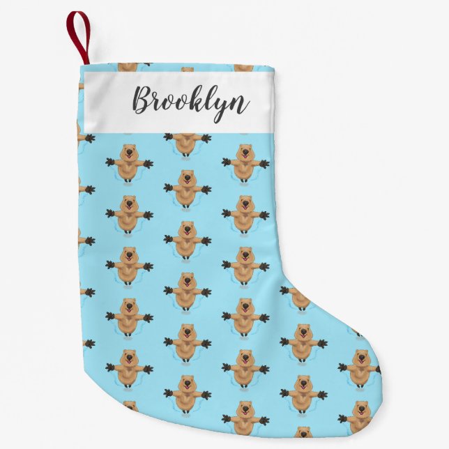 Happy Jumping Quokka Cartoon Design Kleiner Weihnachtsstrumpf (Vorderseite)