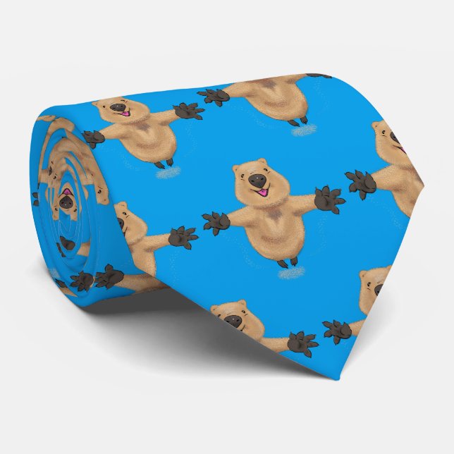 Happy Jumping Quokka Cartoon Design Krawatte (Gerollt)