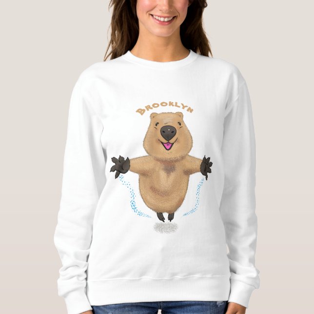 Happy Jumping Quokka Cartoon Design Sweatshirt (Vorderseite)