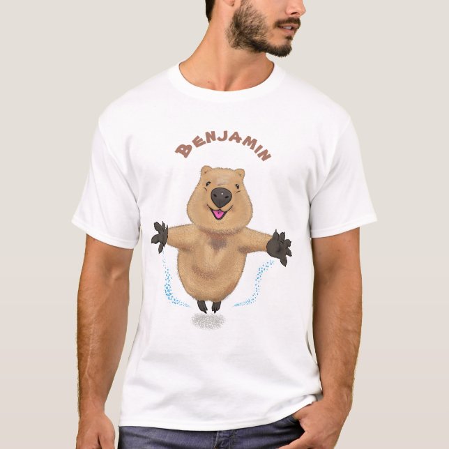 Happy Jumping Quokka Cartoon Design T-Shirt (Vorderseite)