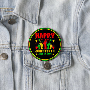 Happy Juneteenth Black Red Green Yellow Hands Button