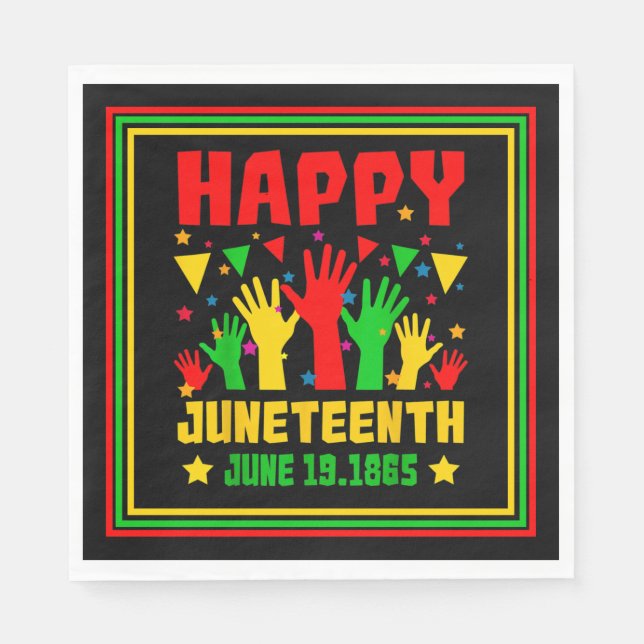 Happy Juneteenth Black Red Green Yellow Hands Pap Serviette (Vorderseite)