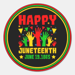 Happy Juneteenth Black Red Green Yellow Hands Runder Aufkleber