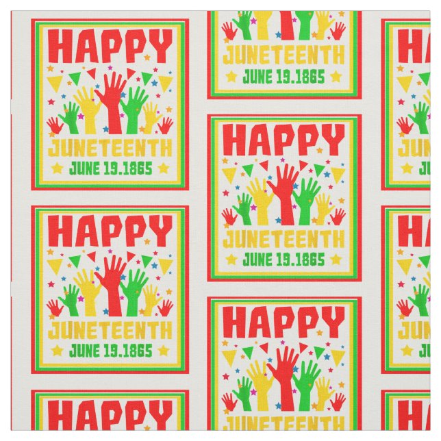 Happy Juneteenth Red Green Yellow Hands Stoff (Muster)