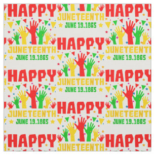 Happy Juneteenth Red Green Yellow Hands Stoff
