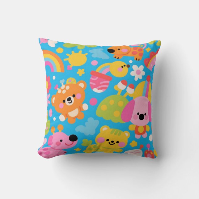 Happy Jungle Pillow - Farbenfrohe Kids Cushi Kissen (Vorderseite)
