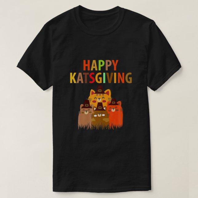 Happy Katsgiving Erntedank-Cats Lovers-Pilgrim T-Shirt (Design vorne)