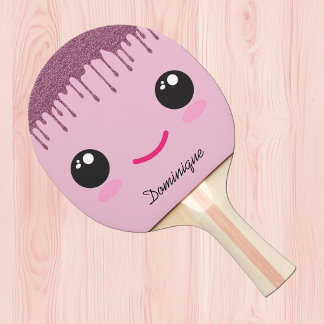 Happy Kawaii Face Faux Glitter Customizable Name  Tischtennis Schläger