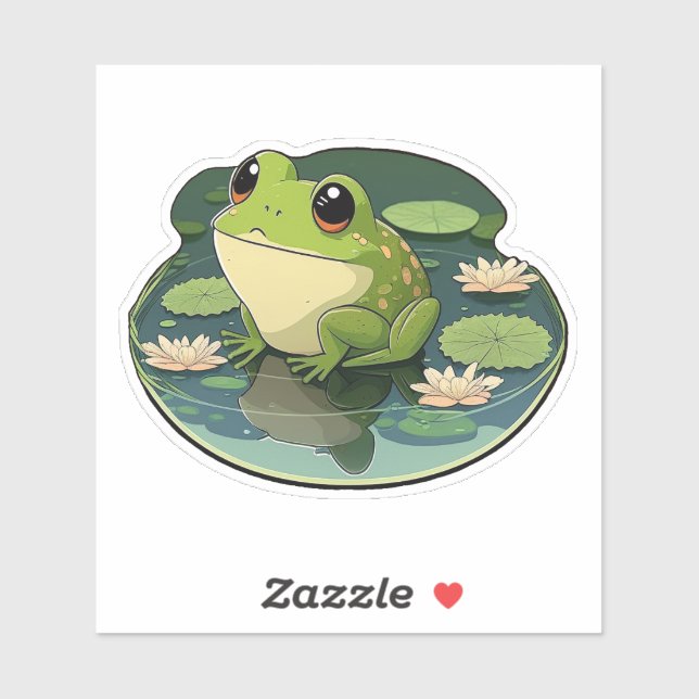 Happy Kawaii Frog sur un Sticker Lily Pad (Feuille)