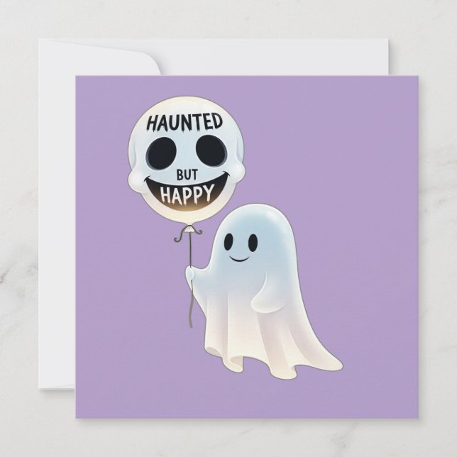 Happy Kawaii Ghost with Skull Balloon Einladung (Vorderseite)