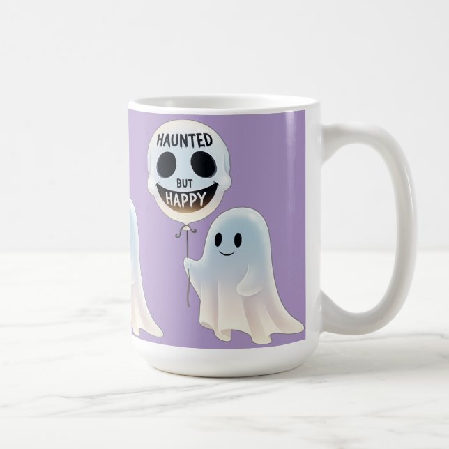Happy Kawaii Ghost with Skull Balloon Kaffeetasse (Rechts)