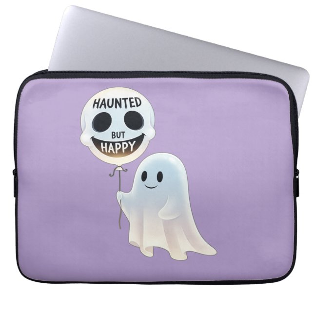 Happy Kawaii Ghost with Skull Balloon Laptopschutzhülle (Vorderseite)