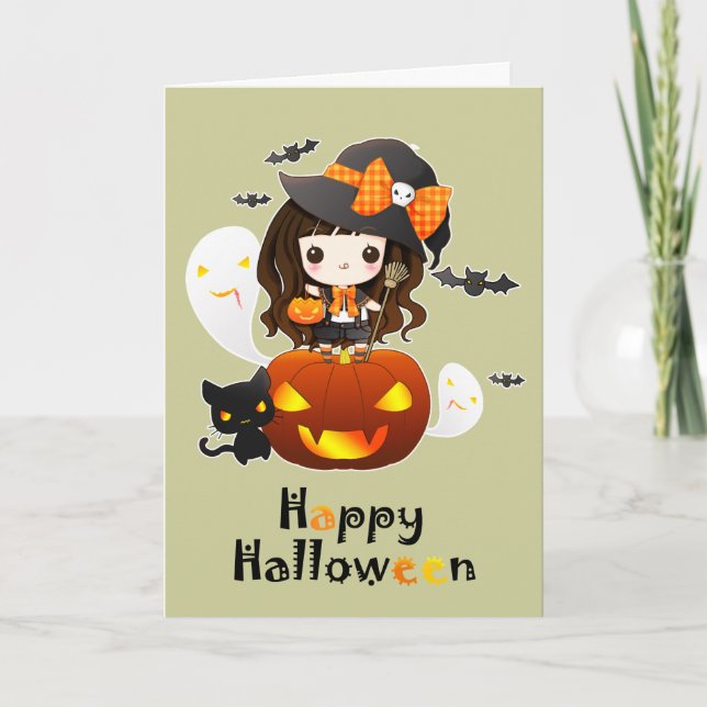 Happy Kawaii Halloween Karte (Vorderseite)