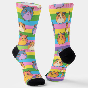Happy Kawaii Hamsters - Playful Stripes Rainbow Socken