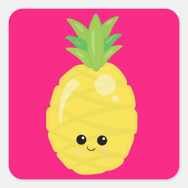 Happy Kawaii Pineaple Quadratischer Aufkleber (Vorderseite)