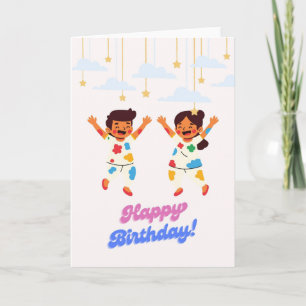 Happy Kids Jumping Birthday Card - Twins Siblings  Karte