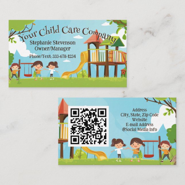Happy Kids Playground Childcare Daycare QR Code Visitenkarte (Vorne/Hinten)