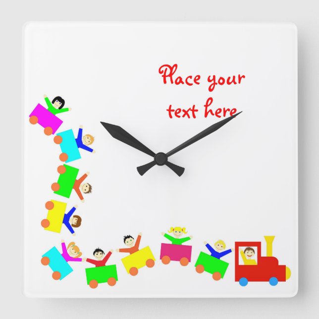 Happy Kids Train Quadratische Wanduhr (Vorderseite)