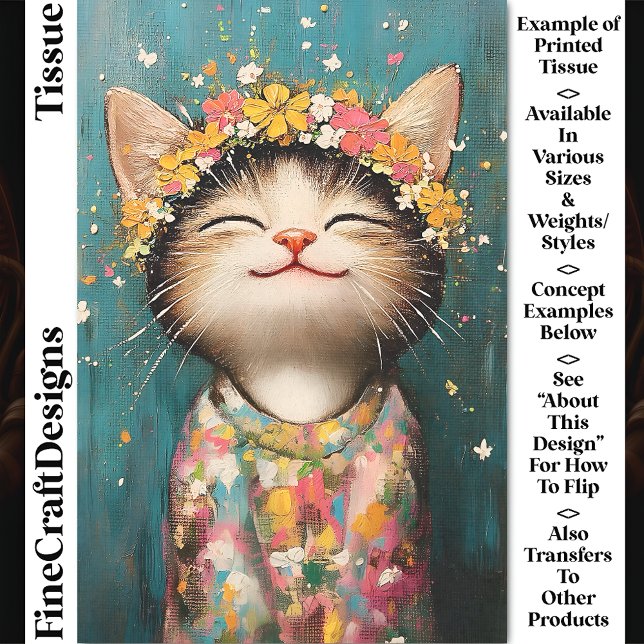 Happy Kitten Cat, Blume Crown, rosa CQ8 Decoupage Seidenpapier (Von Creator hochgeladen)