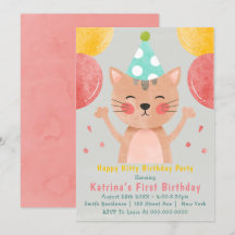 Happy Kitty Einladungen zum ersten Geburtstag