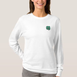 Happy Kleeblatt bestickt Frauen T Besticktes Langarmshirt