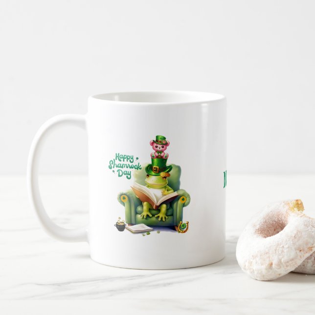 Happy Kleeblatt Day Pink Teddy Bären und Frosch Kaffeetasse (Mit Donut)