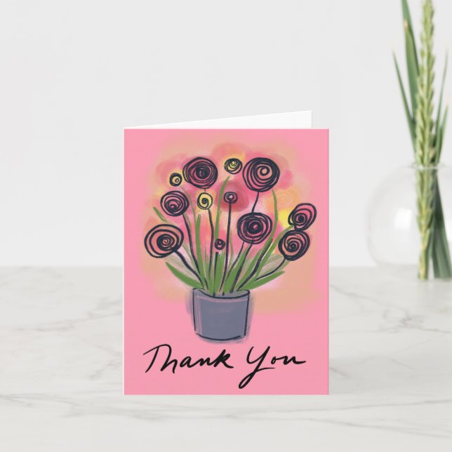 Happy Künstlerisch Pink Floral Bouquet Dankeskarte (Vorderseite)