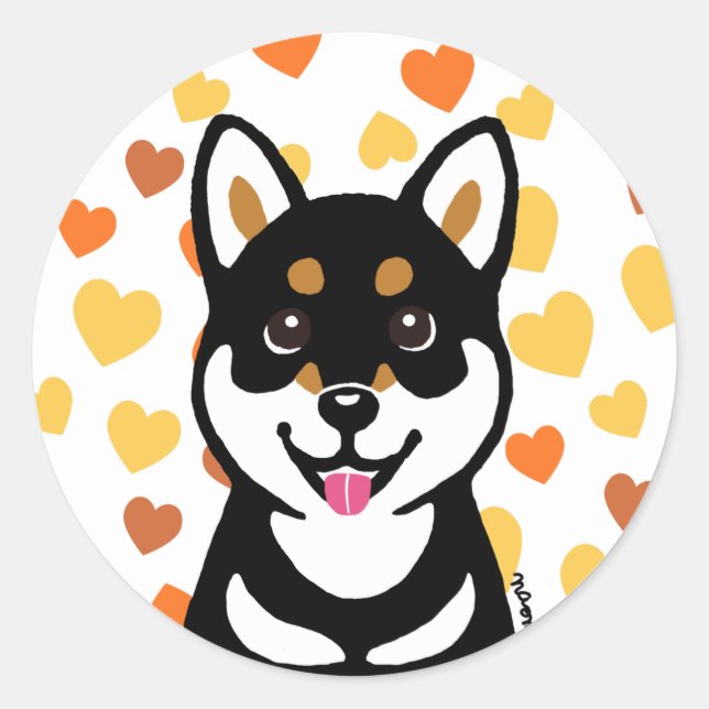 Happy Kuro Shiba Inu Hund Herz Stikers Runder Aufkleber (Vorderseite)