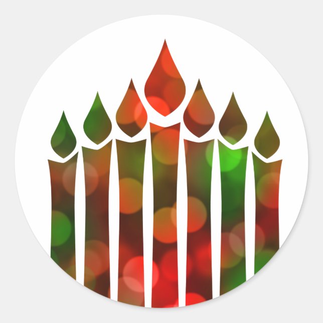 Happy Kwanzaa Bokeh Kinara Runder Aufkleber (Vorderseite)