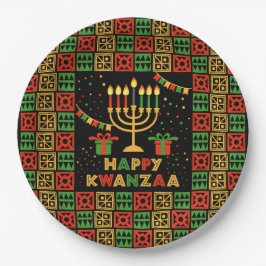 Happy Kwanzaa Candles Red Black Green Yellow 9" Pappteller