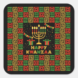 Happy Kwanzaa Candles Red Black Green Yellow Quadratischer Aufkleber