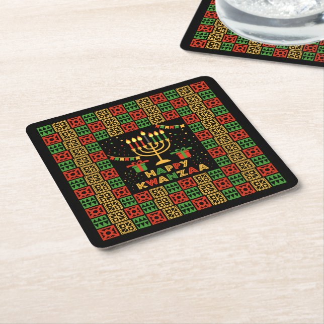 Happy Kwanzaa Candles Red Black Green Yellow Rechteckiger Pappuntersetzer (angewinkelt)