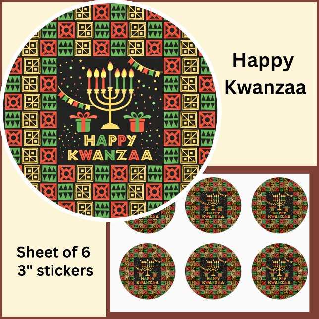 Happy Kwanzaa Candles Red Black Green Yellow Runder Aufkleber (Von Creator hochgeladen)