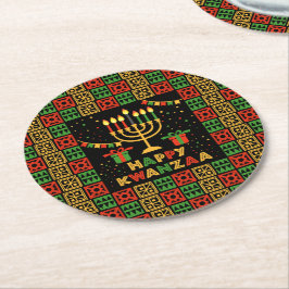 Happy Kwanzaa Candles Red Black Green Yellow Runder Pappuntersetzer