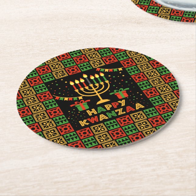 Happy Kwanzaa Candles Red Black Green Yellow Runder Pappuntersetzer (Angewinkelt)