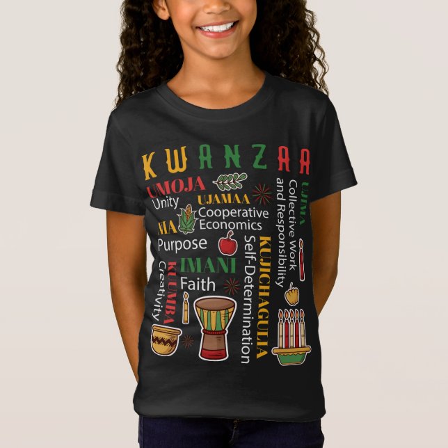 Happy Kwanzaa Drum Kinara Seven Candles Africa Cal T-Shirt (Vorderseite)