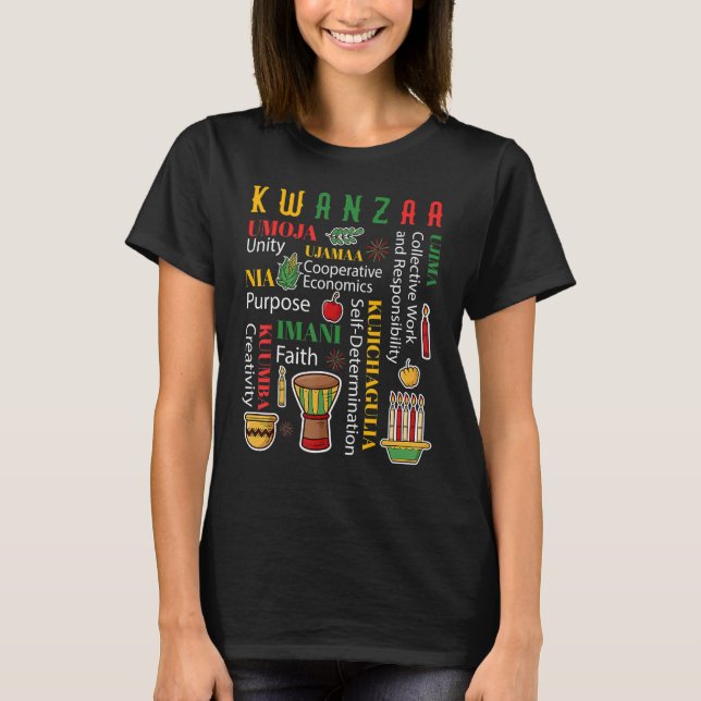Happy Kwanzaa Drum Kinara Seven Candles Africa T-Shirt (Vorderseite)
