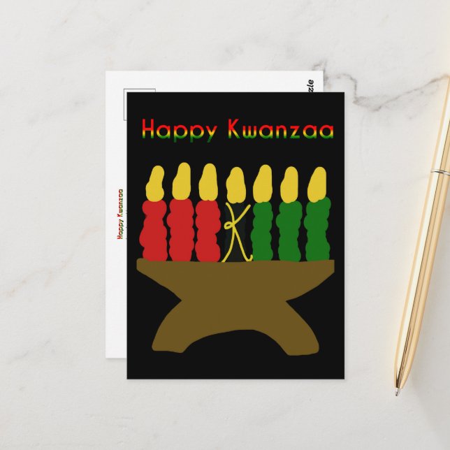 Happy Kwanzaa Kinara Postkarte (Vorderseite/Rückseite Beispiel)
