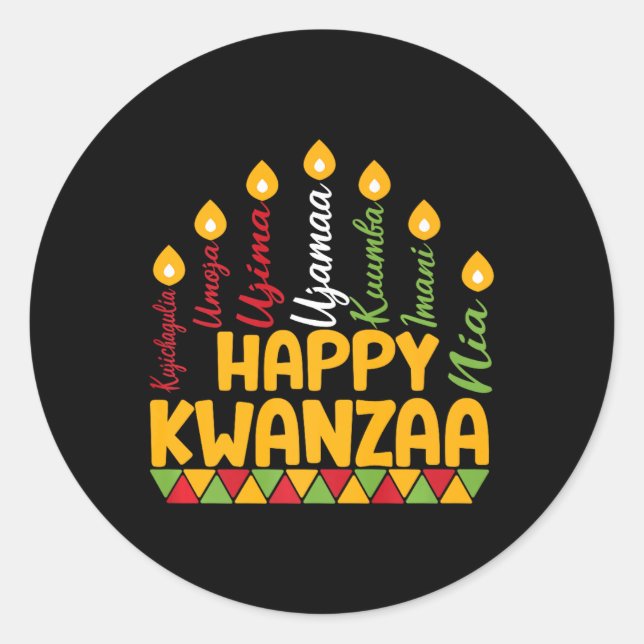 Happy Kwanzaa Kinara Seven Candles Principles of K Runder Aufkleber (Vorderseite)