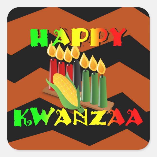 HAPPY KWANZAA QUADRATISCHER AUFKLEBER (Vorderseite)