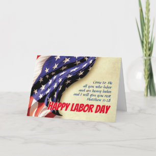 HAPPY LABOR DAY USA Flag Scripture Customized Karte