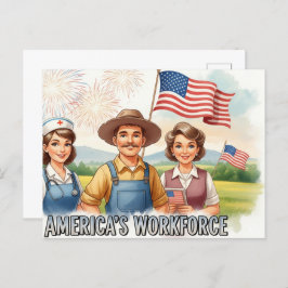 Happy Labor Day  with Flag Postcard Postkarte