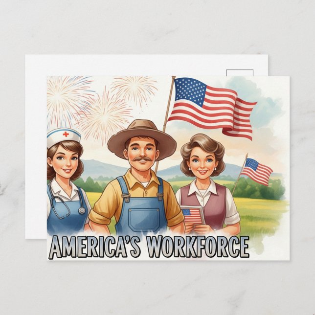 Happy Labor Day  with Flag Postcard Postkarte (Vorne/Hinten)