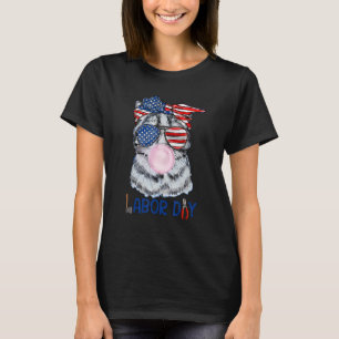 Happy Labour Day Cat Bubble Gum America Flag T-Shirt