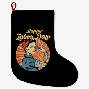 Happy Labour Day Girl Strong Worker Movement Großer Weihnachtsstrumpf